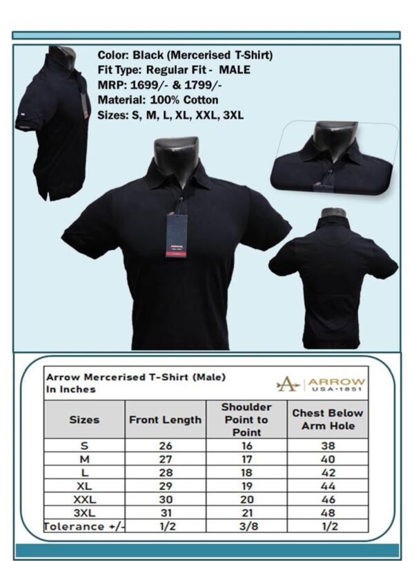 Arrow-Mercerised T-Shirt Black (Male)