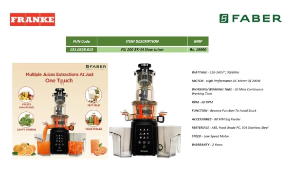 Faber FSJ 200 BK-M Slow Juicer