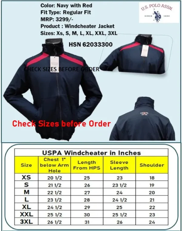 U.S. Polo Regular Fit Windcheater Jacket - Black with Grey