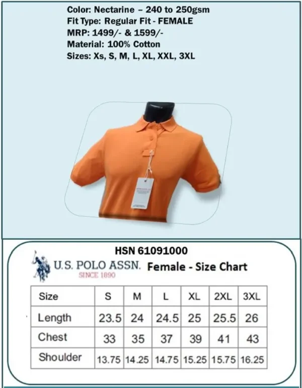 U.S. Polo Regular Fit Female T-Shirt- Nectarine