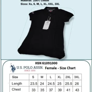U.S. Polo Regular Fit Female T-Shirt- Black