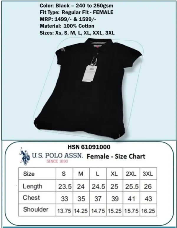 U.S. Polo Regular Fit Female T-Shirt- Black
