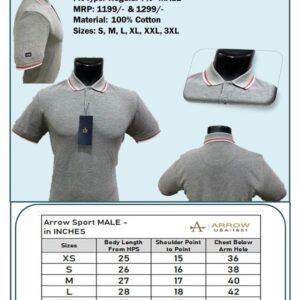 Arrow-T-Shirts with tipping (Grey with Red & White Tip) Male