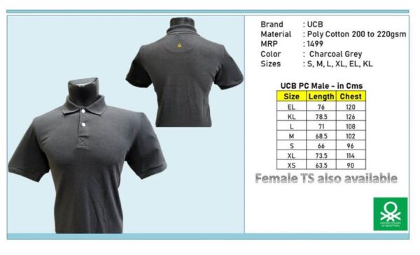 UCB-Polo T-Shirt - Polyester Cotton Charcoal Grey