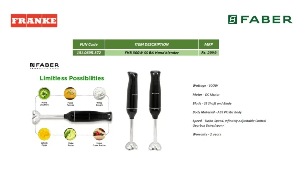 Faber FHB 300W SS BK Hand blender