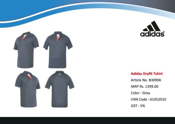 Adidas Dryfit Polo T Shirt Grey