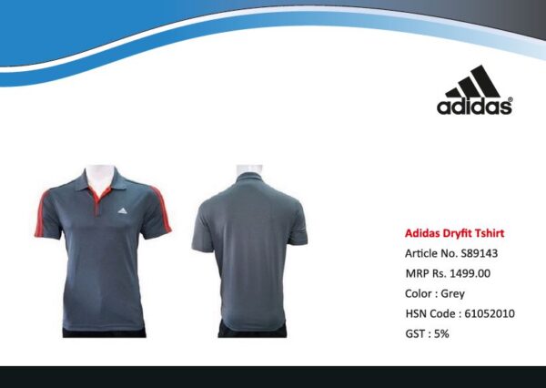 Plain Polyester Adidas Dry Fit T-Shirt Grey