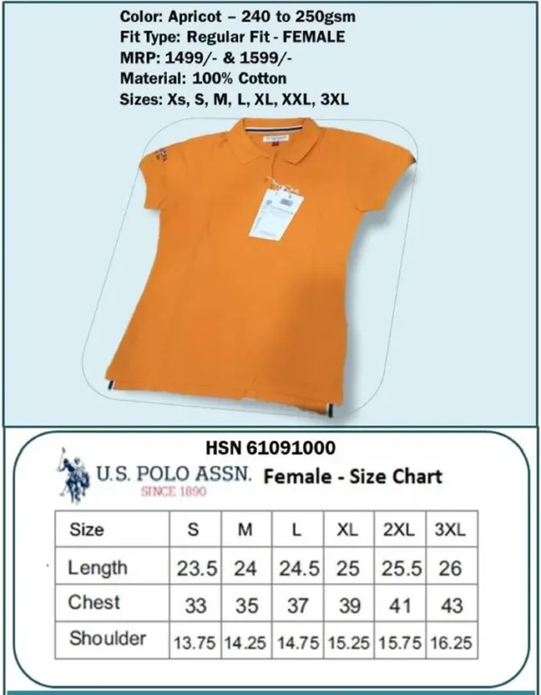 U.S. Polo Regular Fit Female T-Shirt- Apricot
