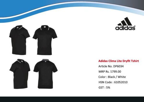 Adidas Dryfit With Tipping Tshirt Black