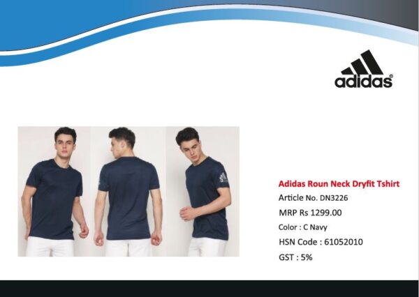 Polyester Plain Adidas Dri Fit Tshirt, Round Neck C Navy