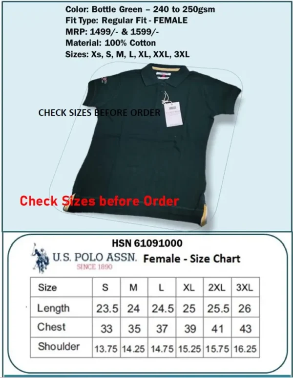 U.S. Polo Regular Fit Female T-Shirt- Bottle Green