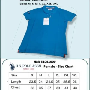 U.S. Polo Regular Fit Female T-Shirt- Blue Atoll