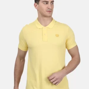 Men Solid Polo Neck Cotton Blend Yellow T-Shirt