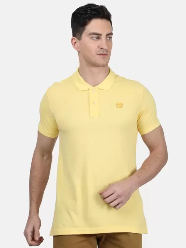 Men Solid Polo Neck Cotton Blend Yellow T-Shirt
