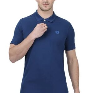 Monte CarloNavy Blue Solid Cotton Blend Tshirt