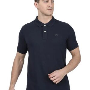 Monte CarloNavy Blue Solid Half Sleeve Cotton Blend T-Shirt