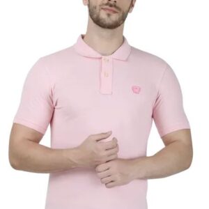 Monte CarloMen Pink Solid Cotton Blend T-Shirt