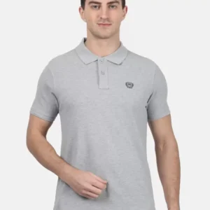 MONTE CARLO Men Solid Polo Neck Cotton Blend Grey T-Shirt