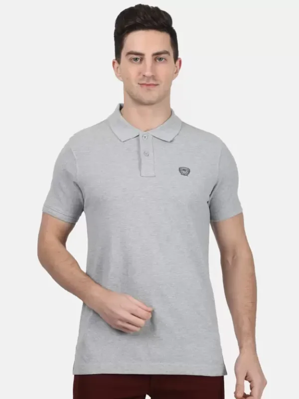 MONTE CARLO Men Solid Polo Neck Cotton Blend Grey T-Shirt