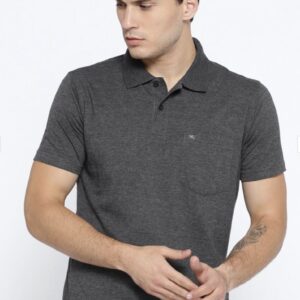 Monte CarloMen Charcoal Grey Solid Polo Collar T-shirt