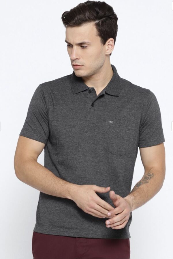 Monte CarloMen Charcoal Grey Solid Polo Collar T-shirt