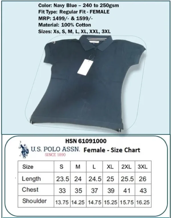 U.S. Polo Regular Fit Female T-Shirt- Navy Blue2