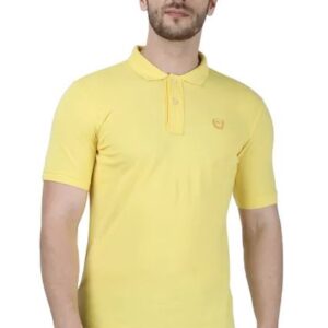 Monte CarloMen Yellow Solid Cotton Blend T-Shirt