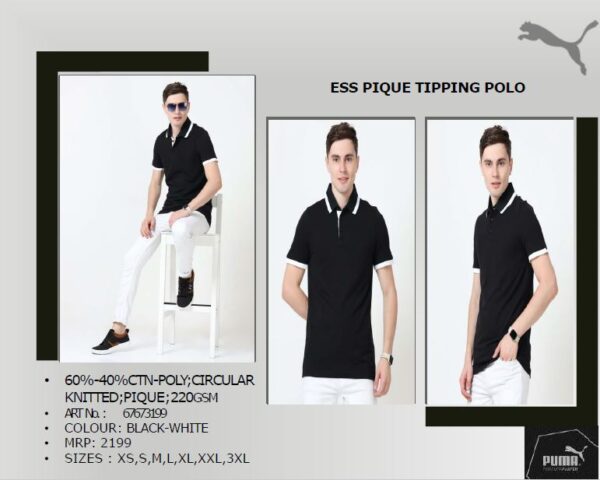 PUMA ESS PIQUE TIPPING POLO BLACK-WHITE