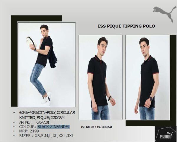 PUMA ESS PIQUE TIPPING POLO BLACK-ZINFANDEL