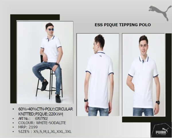PUMA ESS PIQUE TIPPING POLO WHITE-SODALITE