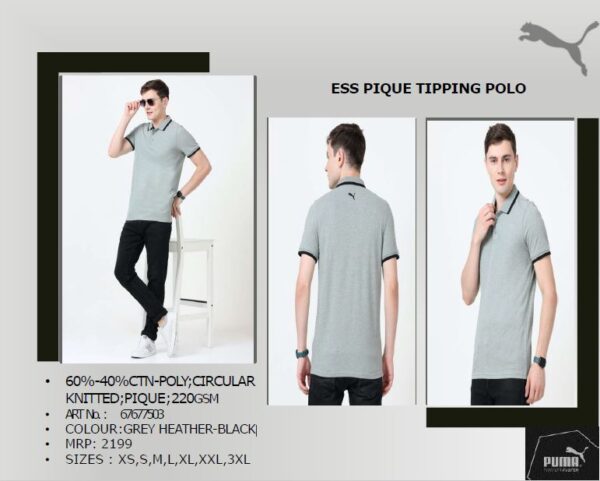 PUMA ESS PIQUE TIPPING POLO GREY HEATHER-BLACK