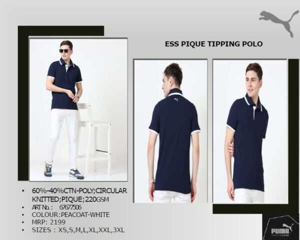 PUMA ESS PIQUE TIPPING POLO PEACOAT-WHITE