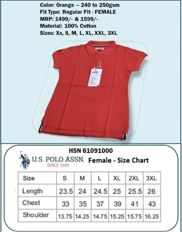 U.S. Polo Regular Fit Female T-Shirt- Orange