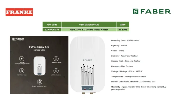 Faber FWG ZIPPY 5.0 Instant Water Heater