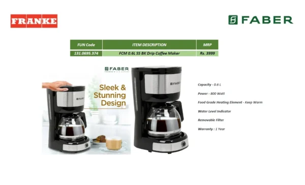 Faber FCM 0.6L SS BK Drip Coffee Maker