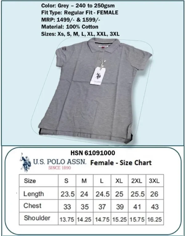 U.S. Polo Regular Fit Female T-Shirt- Grey