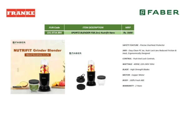 Faber SPORTZ BLENDER FSB 2in1 Nutrifit Nero