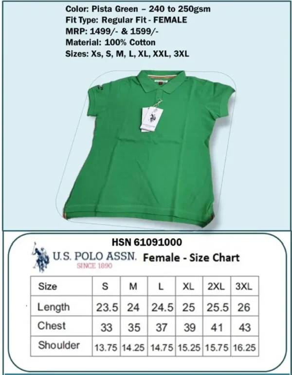U.S. Polo Regular Fit Female T-Shirt- Pista Green