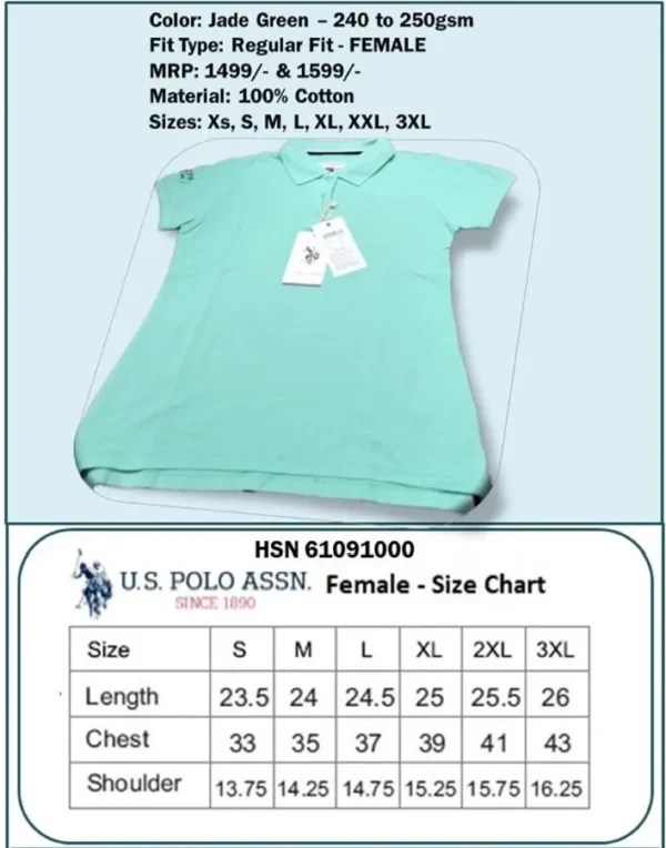 U.S. Polo Regular Fit Female T-Shirt- Jade Green