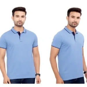Monte Carlo Poly Cotton Tipping T-shirt- Sky Blue with Black
