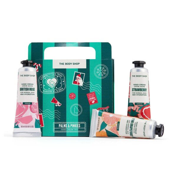 The Body Shop Palms & Pinkies Hand Cream Trio Gift Set – Keeps Hands Soft – British Rose, Strawberry, Pink Grapefruit – Vegan – 3 * 30ml