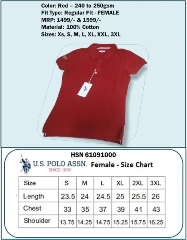U.S. Polo Regular Fit Female T-Shirt- Red