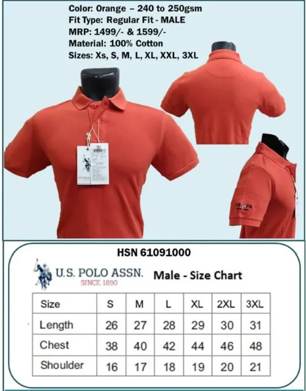U.S. Polo Regular Fit Male T-Shirt- Orange