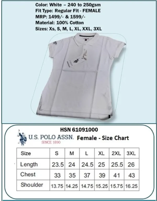 U.S. Polo Regular Fit Female T-Shirt- White
