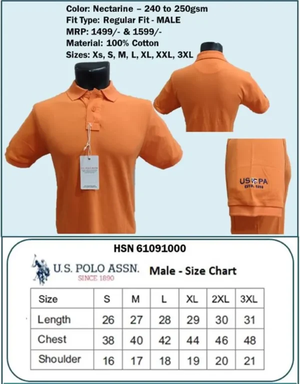 U.S. Polo Regular Fit Male T-Shirt- Nectarine
