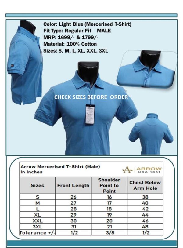 Arrow-Mercerised T-Shirt Royal Light Blue (Male)