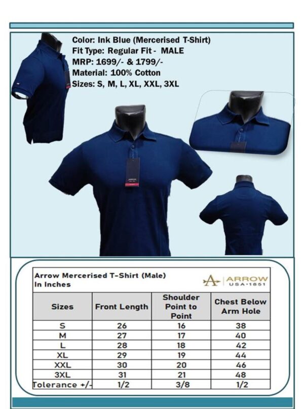 Arrow-Mercerised T-Shirt Ink Blue (Male)