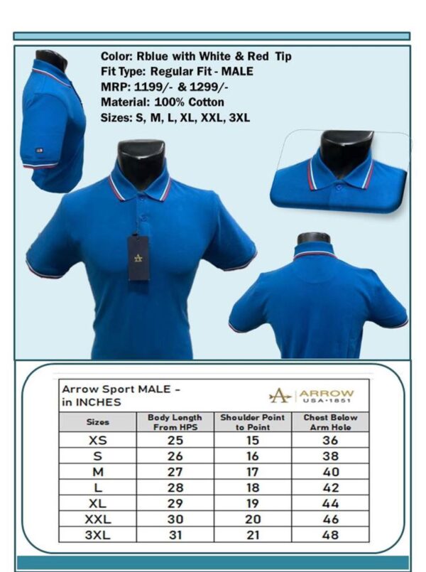 Arrow-T-Shirts with tipping (Rblue with & Red Tip) Male