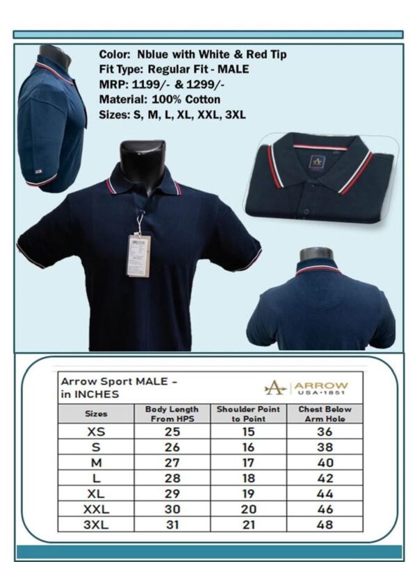 Arrow-T-Shirts with tipping (Nblue with White & Red Tip) Male
