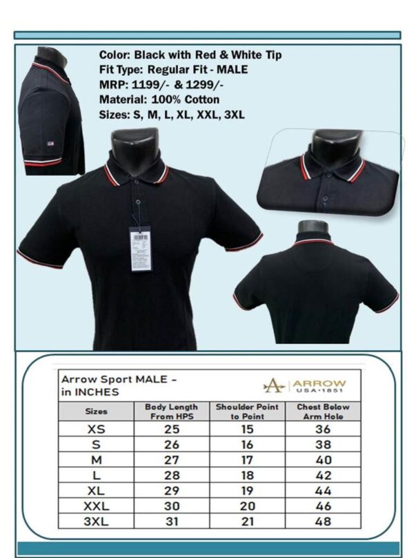 Arrow-T-Shirts with tipping (Black with Red & White Tip) Male